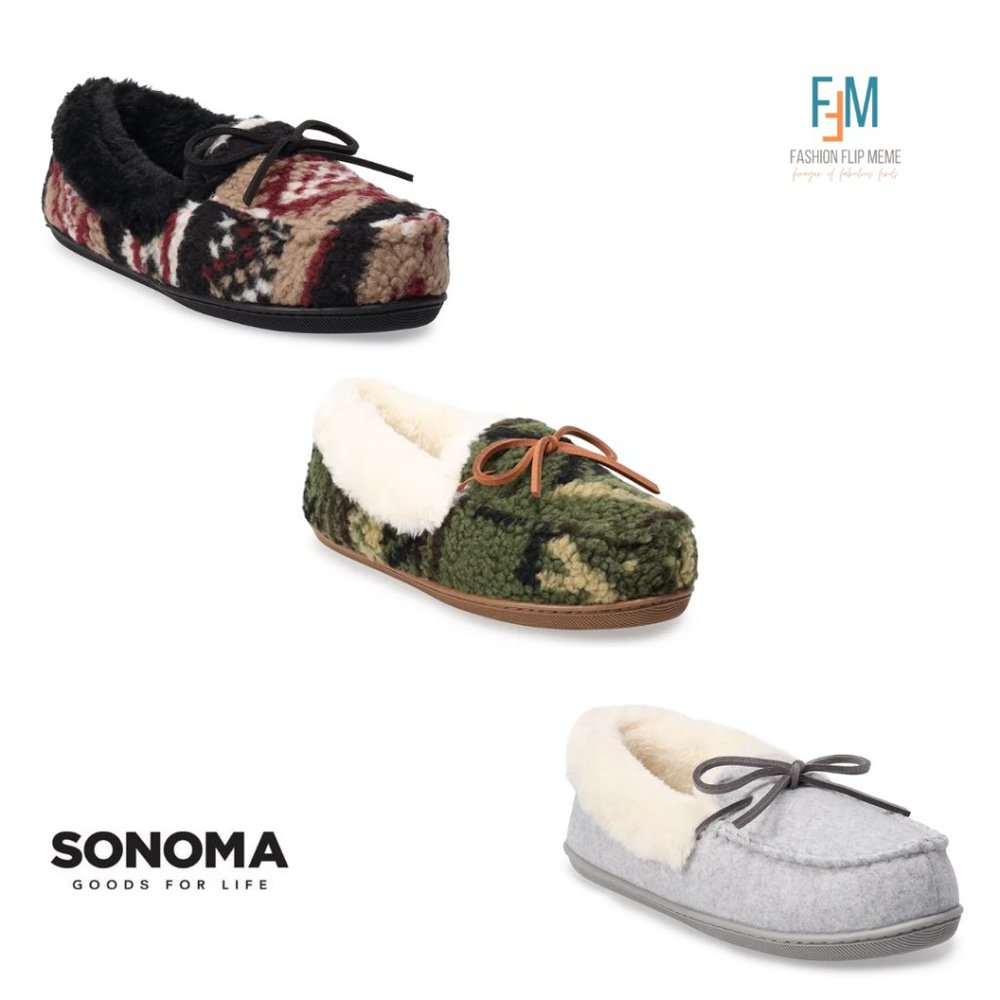 New! Sonoma Warm Sherpa Moccasins House Slippers in Aztec Print Or Gray XL